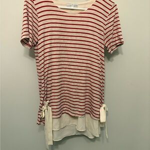 Red and White Striped Top with Bow Detail
